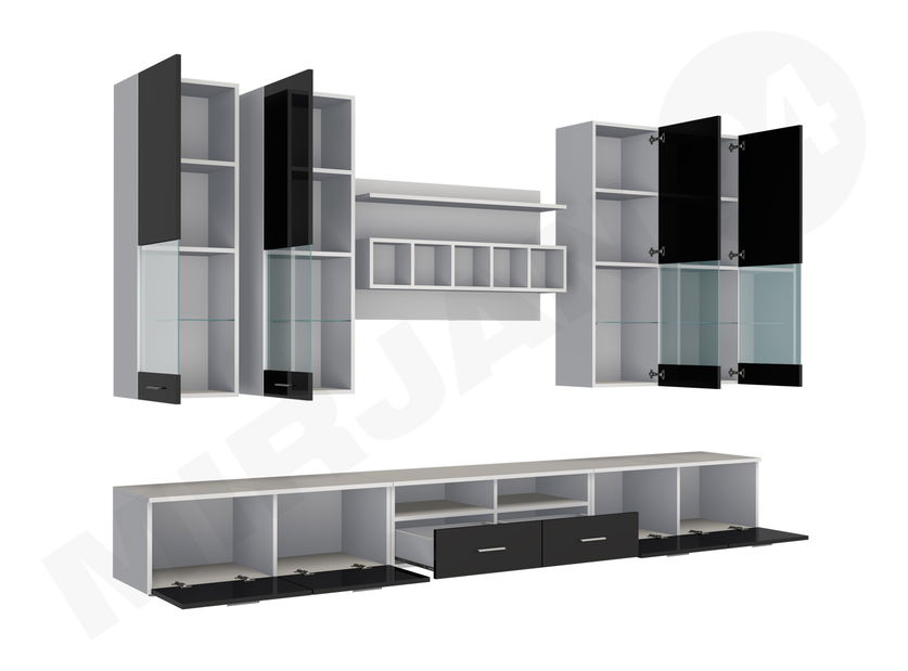 Mobilier living Octavia II (Alb + Negru lucios )