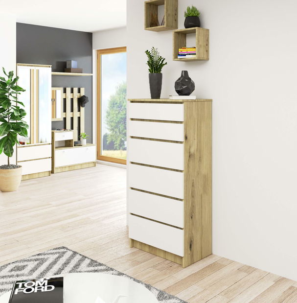 Comodă Kalista III (stejar artisan + alb)