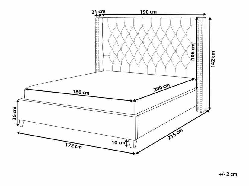 Franciaágy 160 cm Lubbka (fekete) (ágyráccsal)