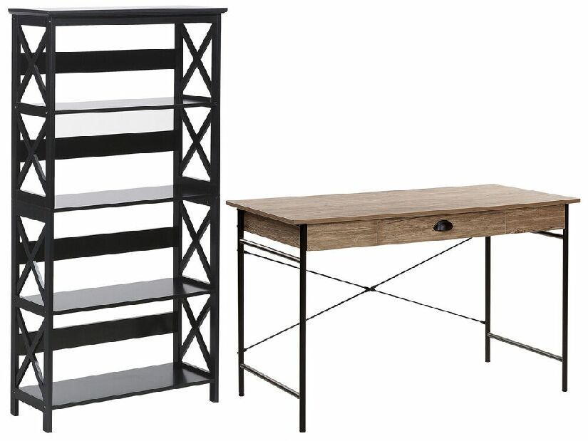 Set mobilier birou Frida (lemn închis + Negru)