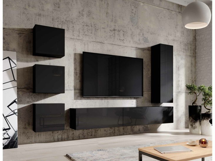 TV stolík/skrinka Viktor 01 (čierna + čierny lesk)