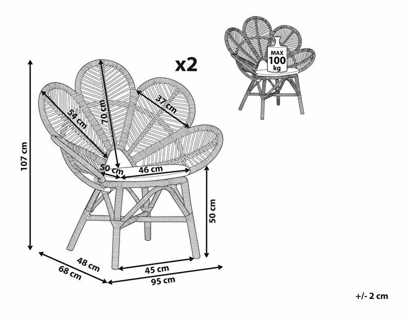 Set 2 ks. záhradných kresiel Fronia (prírodná)