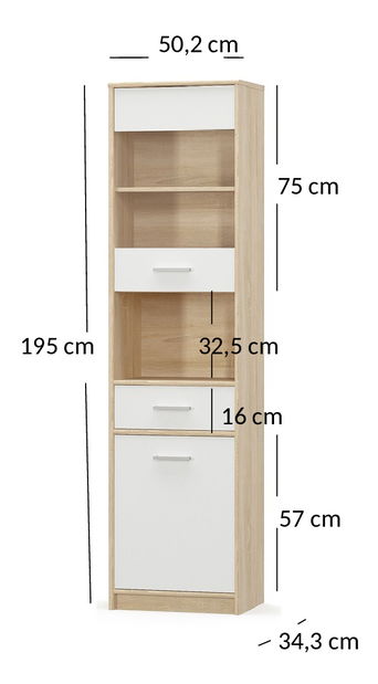 Vitrină Terrell (Stejar sonoma + alb)
