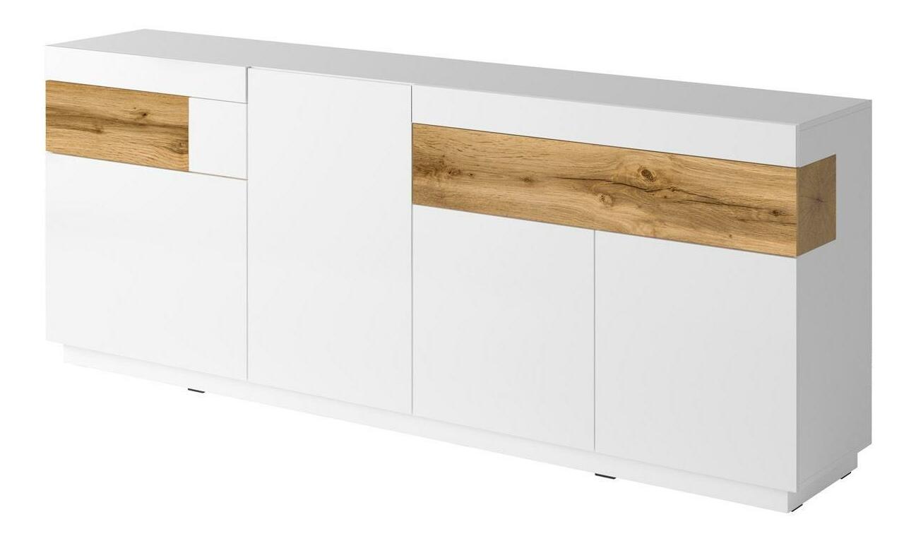 Comodă Stacey Typ 25 (Stejar + Alb cu luciu înalt)