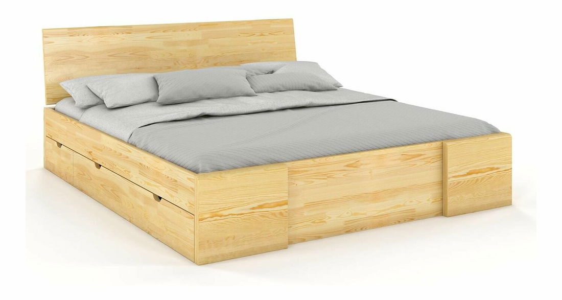 Manželská posteľ 200 cm Naturlig Blomst High Drawers (borovica) (s roštom)