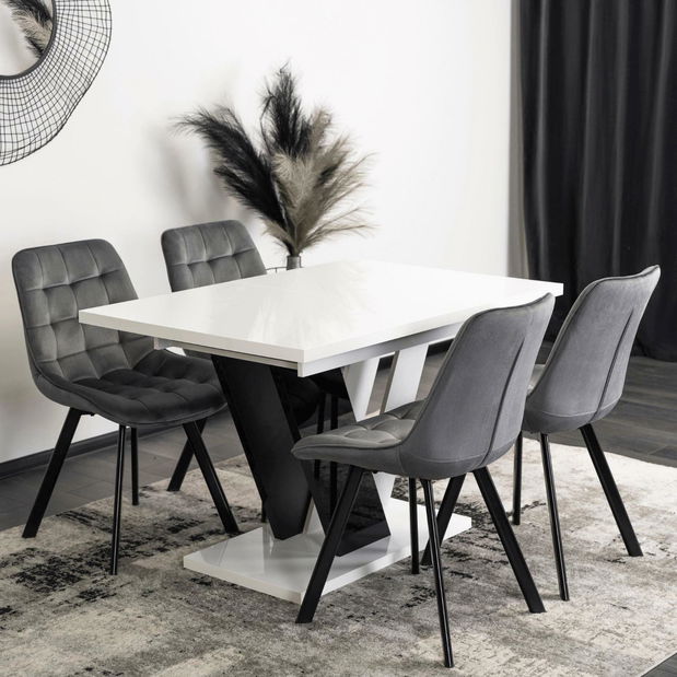 Blagovaonski stol na razvlačenje Comentado (bijeli sjaj + crni sjaj) (za 4 do 6 osoba)