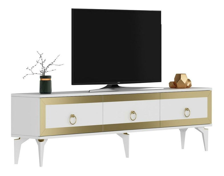 Masă TV/Dulap Muvuta 2 (alb + auriu) 