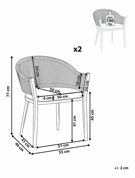 Set 2 ks. záhradných stoličiek Millet (tmavosivá)