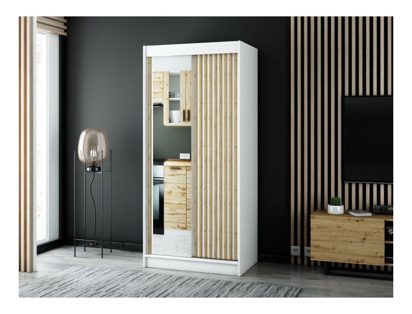 Ormar za garderobu 100 cm Ladonna 2 (Bijela mat) (s ogledalom)