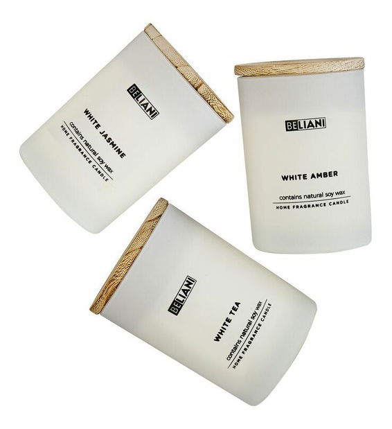 Set de 3 lumânări parfumate cu chihlimbar alb/ceai alb/iasomie albă Saturnus (alb) 
