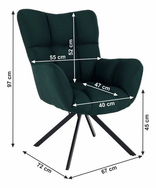 Kreslo Kimora (tmavozelená + čierna)