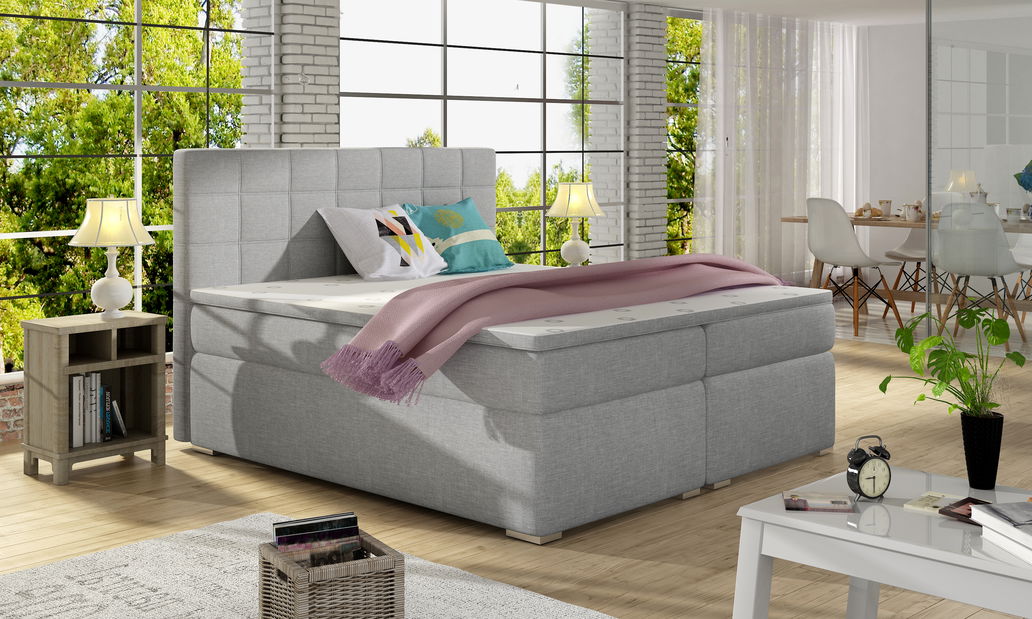 Manželská posteľ Boxspring 180 cm Abbie (svetlosivá) (s matracmi)