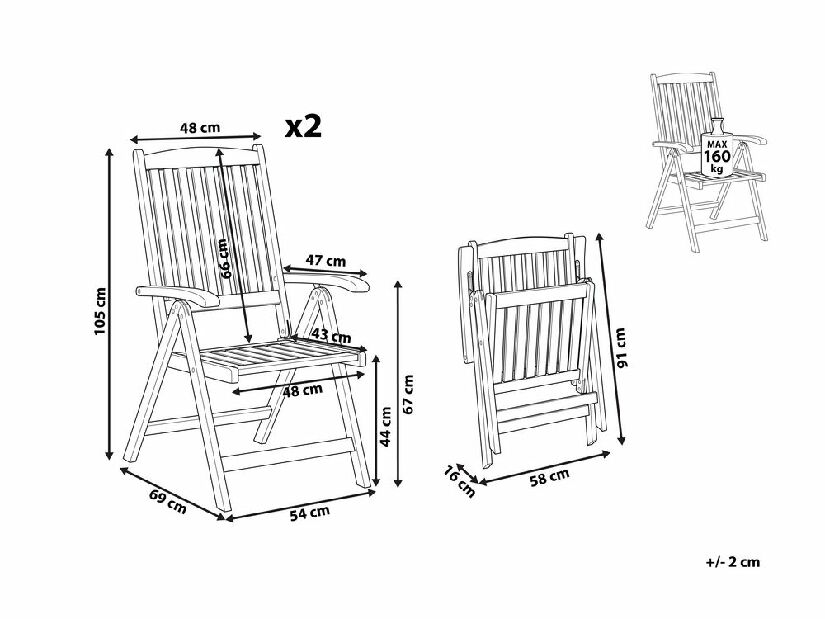 Set 2kom. vrtnih stolica- TRATORIA (tamnocrvena)