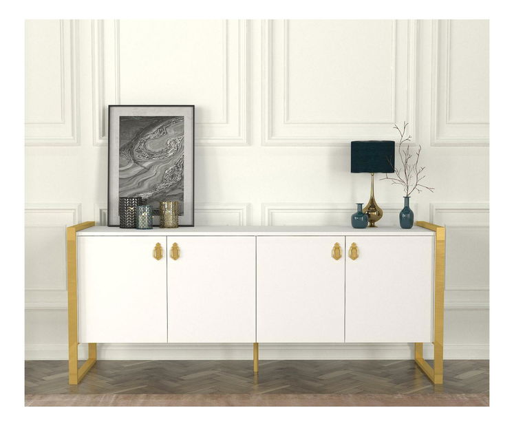 Konzolový stolík Nubulo 1 (biela + zlatá) 