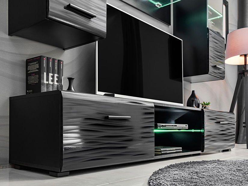 Mobilier living Bolivar 4 (Negru + folie lucioasă)