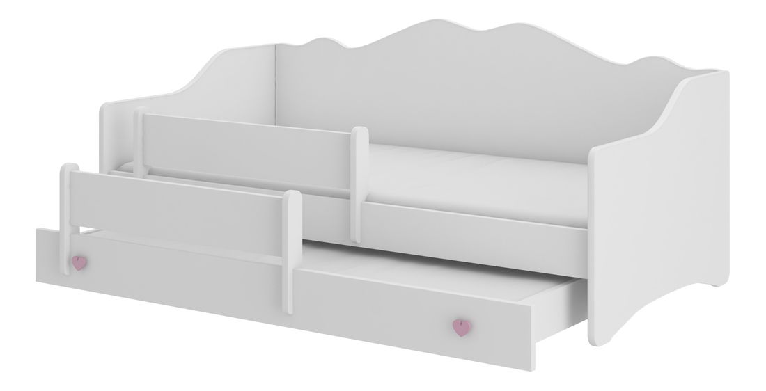 Pat pentru copii, extensibil160x80 cm Ester II (cu somieră și saltea) (Alb + Roz)