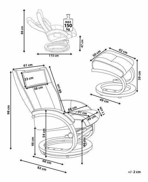Masažna fotelja MAJENE (umjetna koža) (bež) (s tabureom)