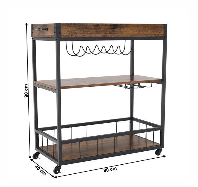 Stolić za serviranje Silvio (hrast smoke + crna)