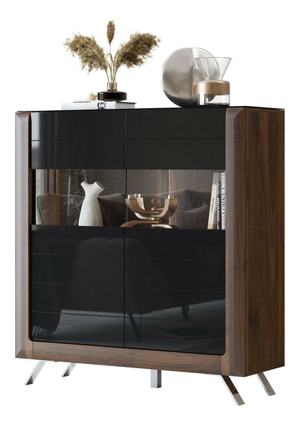 Vitrină Kassie Typ 42 (negru lucios + nuc columbia) (cu iluminat)