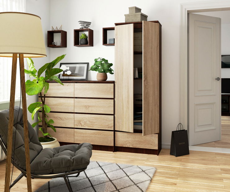 Polcosszekrény Renzo (wenge + sonoma tölgy)