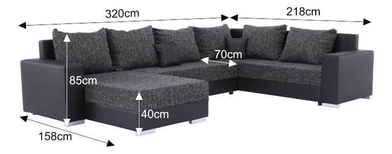 Rohová sedačka U Sergio (čierna + tmavošedá) (P)