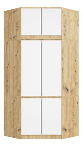 Dulap de haine de colț (cu suprastructură) Superar (stejar artisan + alb)