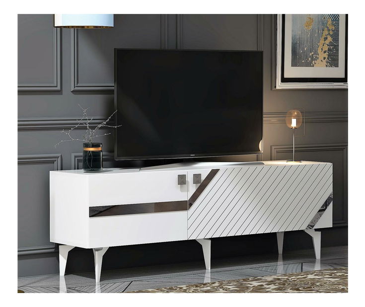 TV stolík/skrinka Tabivo (biela + strieborná) 