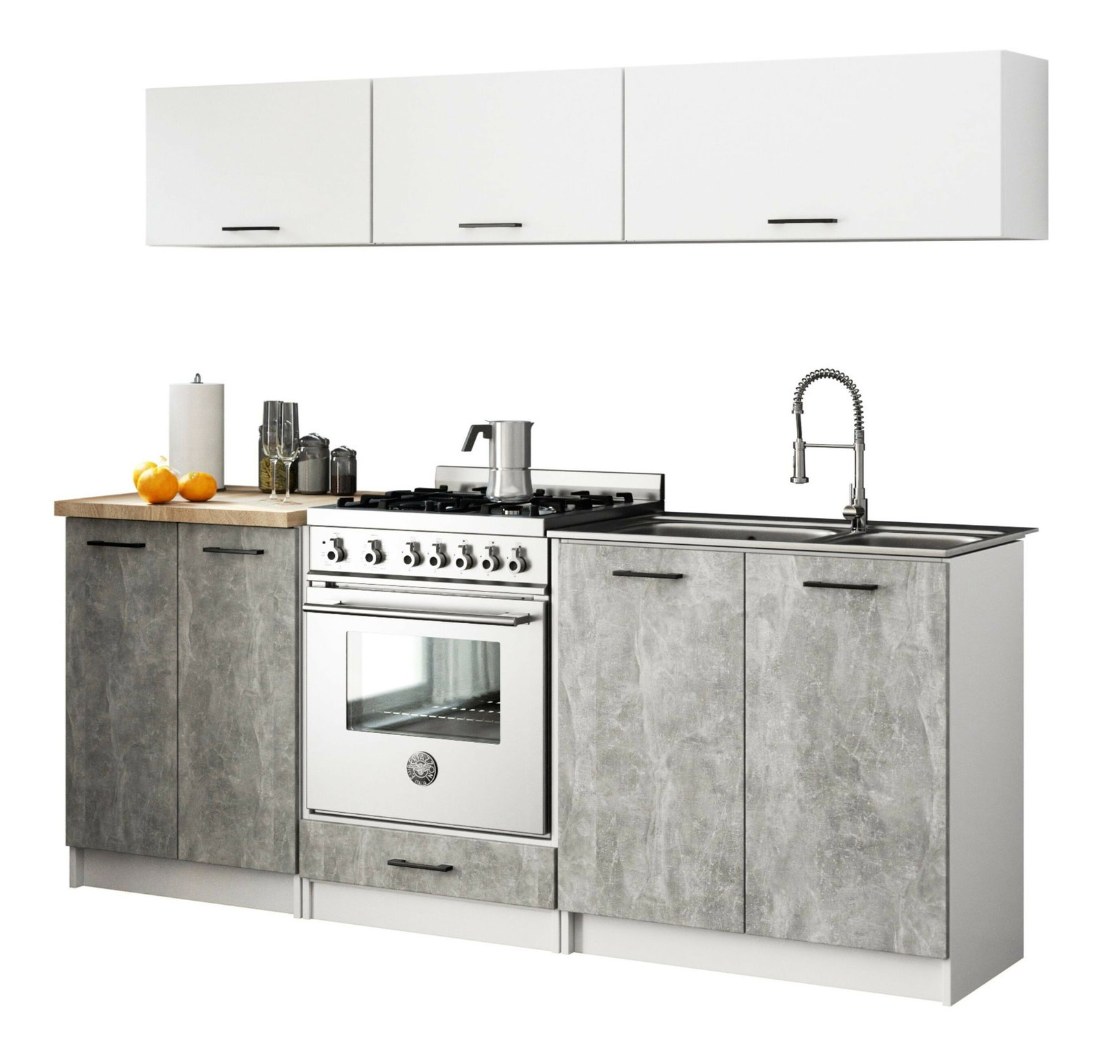 Kuhinja 200 cm Ozara V (bijela + beton)