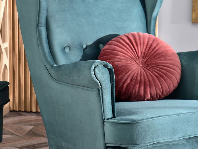 Kreslo ušiak Margis (modrá + buk)