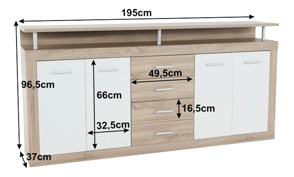 Komoda Jachim Julos New hrast sonoma + bijela 