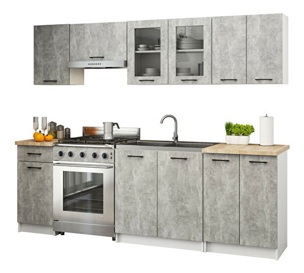 Felső konyhai vitrin Organo 580 (fehér + beton)