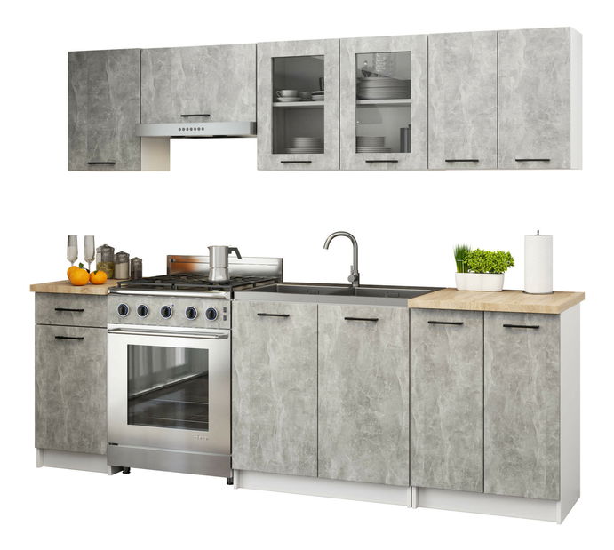 Vitrină de bucătărie superioară Organo 580 (alb + beton)