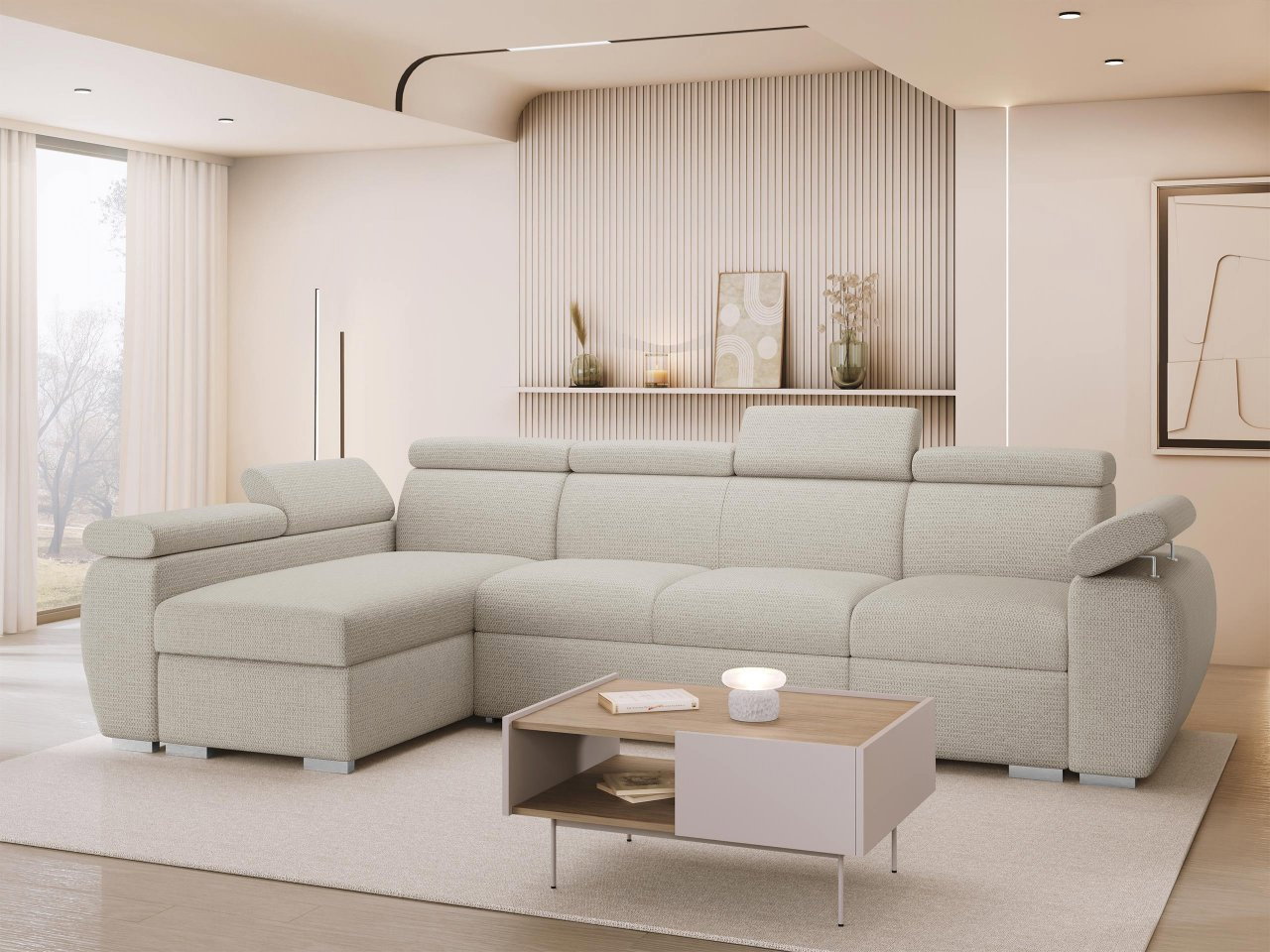 Rohová sedačka Gozo LCP (krémová) (s úl. priestorom) (L)