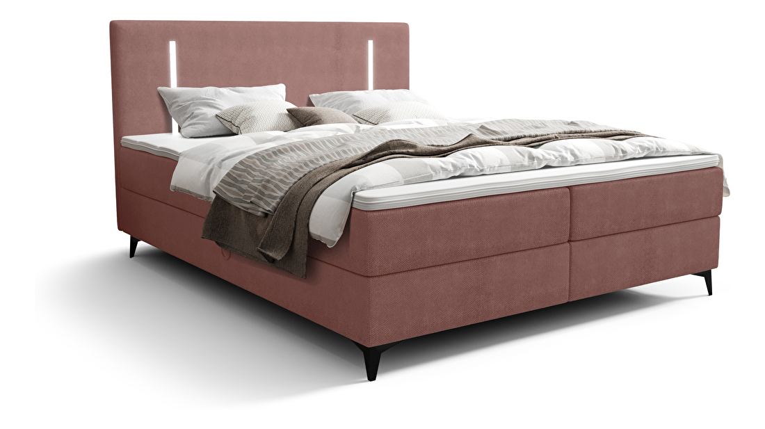 Bračni krevet 160 cm Ortega Comfort (terakota) (s podnicom i madracem, s prostorom za odlaganje) (s LED rasvjetom)