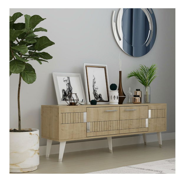 TV stolík/skrinka Lotoka 2 (dub zafírový + strieborná) 