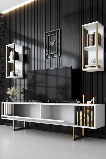 Set mobilier living Golden (alb + auriu)