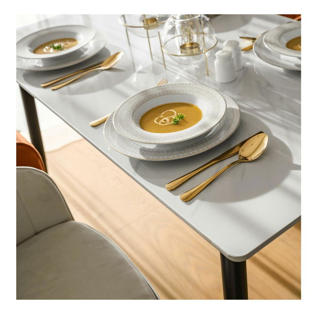 Masă sufragerie Fresia 1 (alb marmură + negru) (pentru 4 persoane)