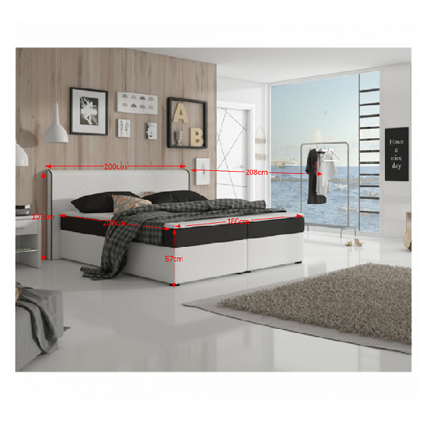 Boxspring Franciaágy 180 cm Namakyra Mataukomfort Visco (fehér + fekete) (matraccal és ágyráccsal)