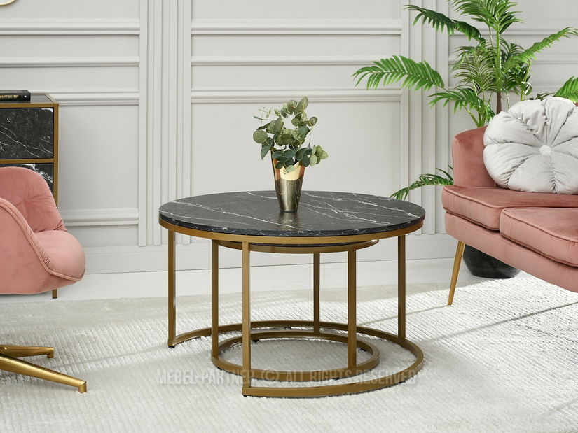 Măsuță de cafea Klara (marmură neagră + auriu)