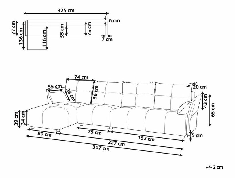 Rohová sedacia súprava Tziporah (tmavosivá) (P)