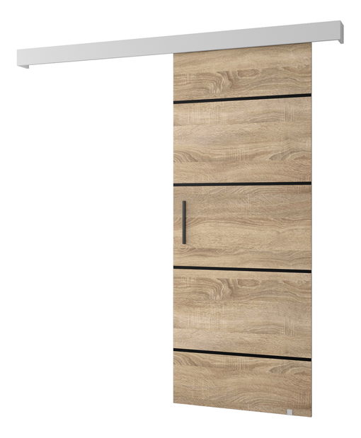 Uși culisante 90 cm Sharlene IV (stejar sonoma + alb mat + negru)