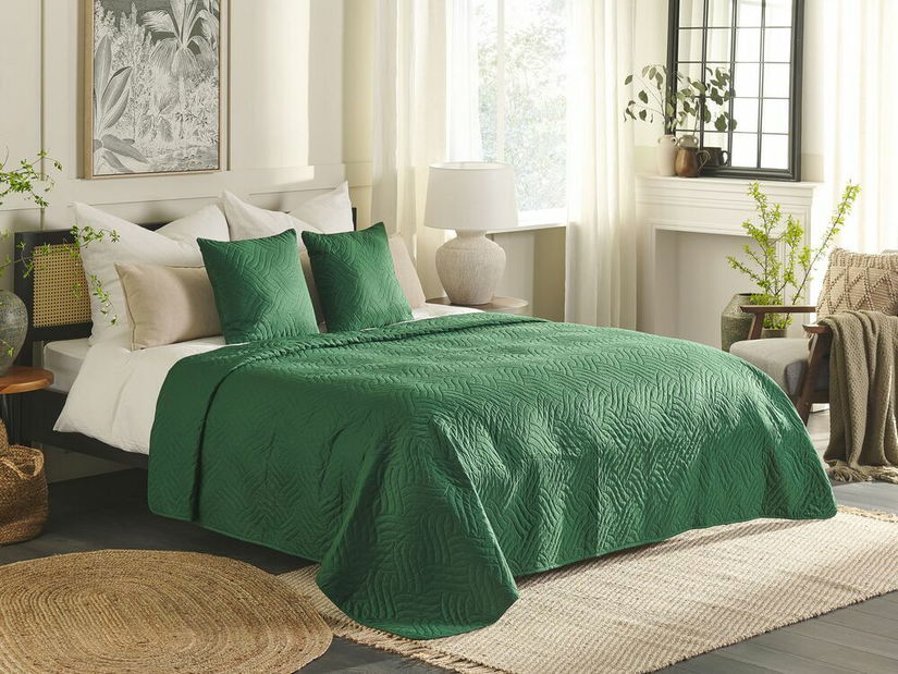 Set cuvertură pat și 2 perne 220 x 240 cm Bent (verde)