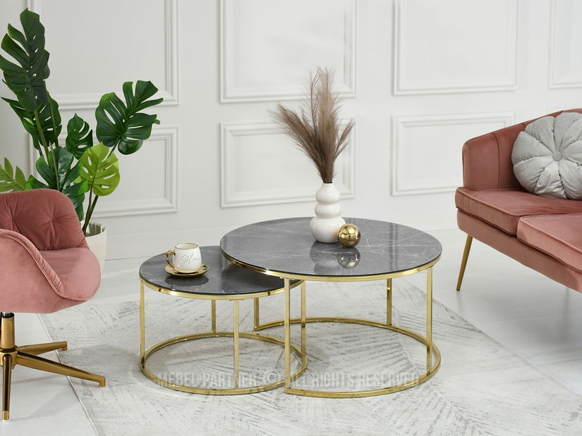 Măsuță de cafea Grande (marmură gri + auriu)