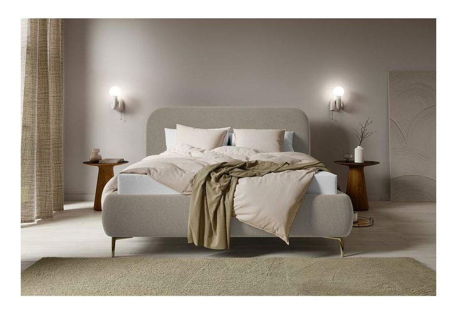 Bračni krevet 160 cm Mononoke 160 (s podnicom) (bež + zlatna)