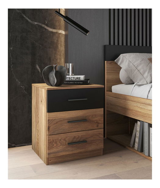 Noptieră Gamma (stejar + negru