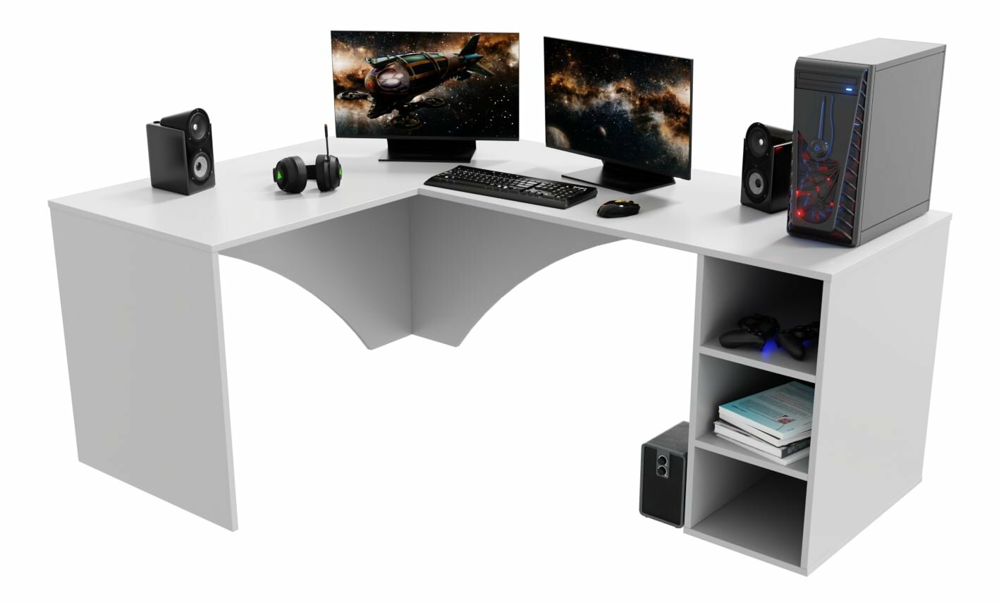 Sarok PC asztal Carbon (fehér) (B) (világítás nélkül)