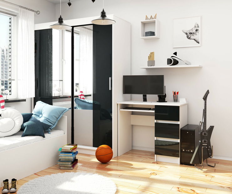 Masă PC Benicio (Alb + grafit lucios) (D)