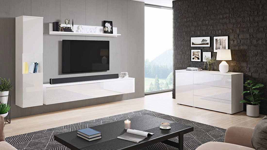 Nábytok do obývacej izby Nova I (biela + biela lesklá)