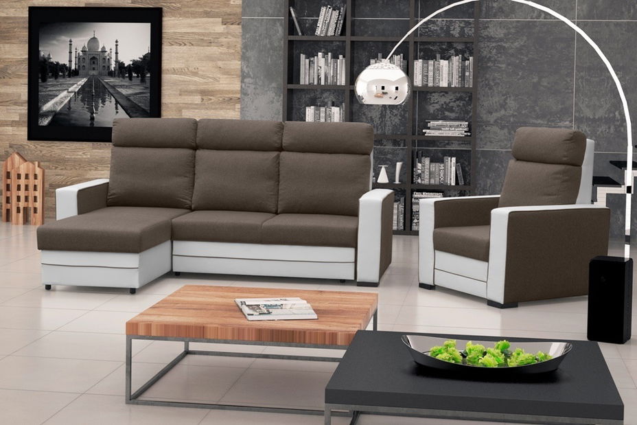 Sarokkanapé Maurita (sötétbarna + fehér) (B)