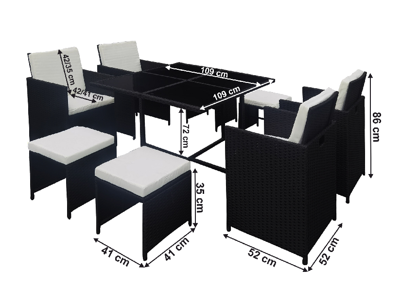 Vrtni 9-dijelni set od ratana Kostas (crna + krem) 